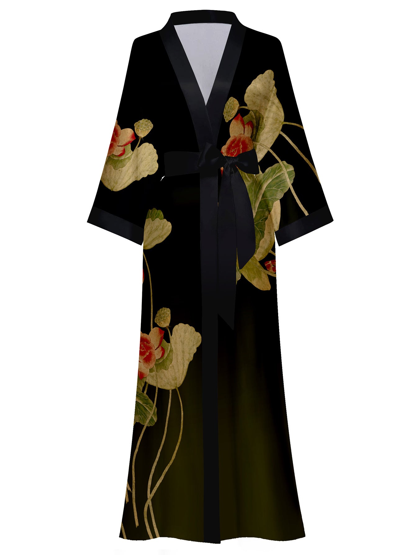  Satin Ombre Lotus Print Nightgown Robe