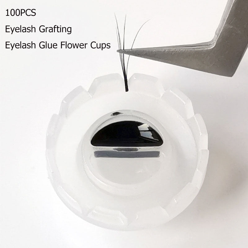 100pcs Eyelash Extension Glue Holder Flower Cups Volume Lashes Fan Blossom Cups
