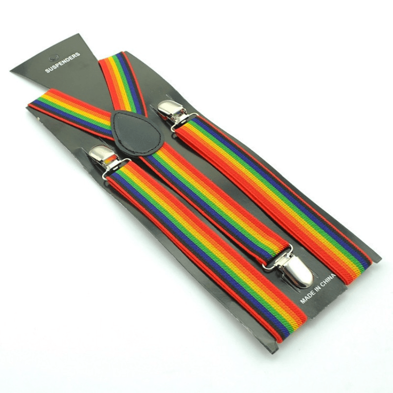 Rainbow Striped Suspenders Clip Colorful Adjustable Wide Suspender