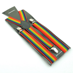 Rainbow Striped Suspenders Clip Colorful Adjustable Wide Suspender