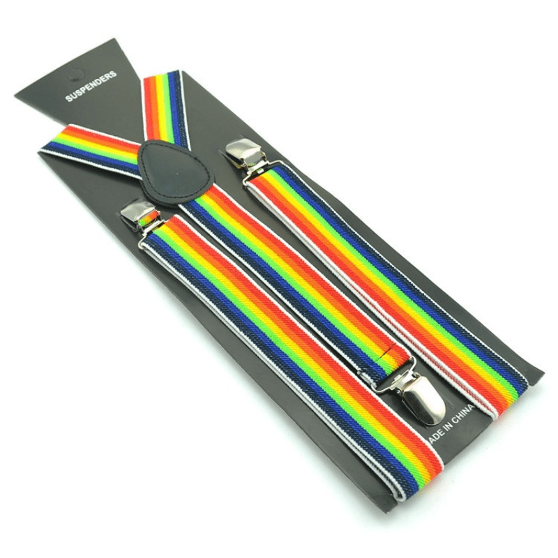 Rainbow Striped Suspenders Clip Colorful Adjustable Wide Suspender