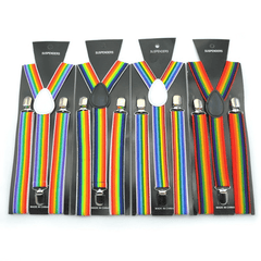 Rainbow Striped Suspenders Clip Colorful Adjustable Wide Suspender