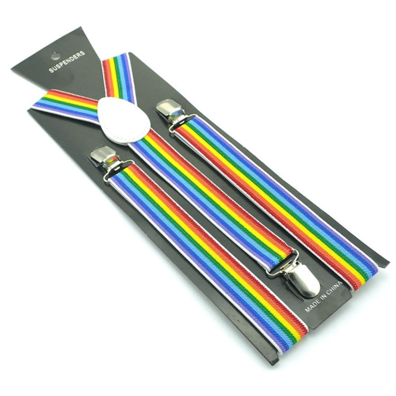 Rainbow Striped Suspenders Clip Colorful Adjustable Wide Suspender