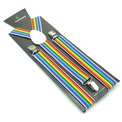 Rainbow Striped Suspenders Clip Colorful Adjustable Wide Suspender