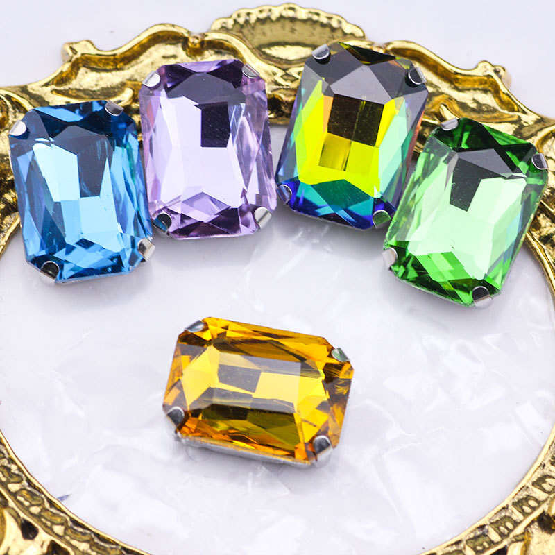 20pcs Crystal AB Glass Rhinestones Rectangle Shapes Sew On Gemstones