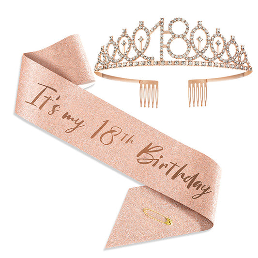 Birthday Queen Crown & Satin Sash Set Rhinestone Tiara With Comb