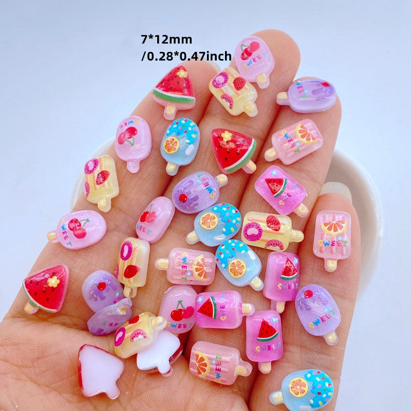 10pcs Mini Fruit Popsicle Resin Flatback Ornaments for Crafts