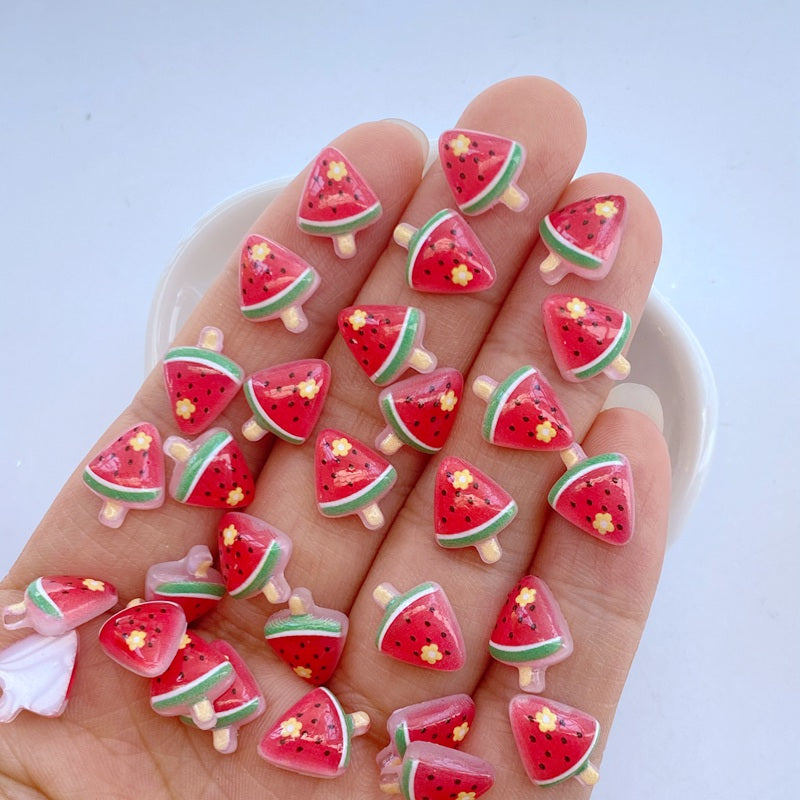 10pcs Mini Fruit Popsicle Resin Flatback Ornaments for Crafts