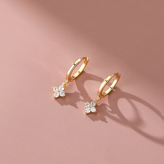 Sparkling Zircon Dangle Earrings Japanese Style 18K Plated