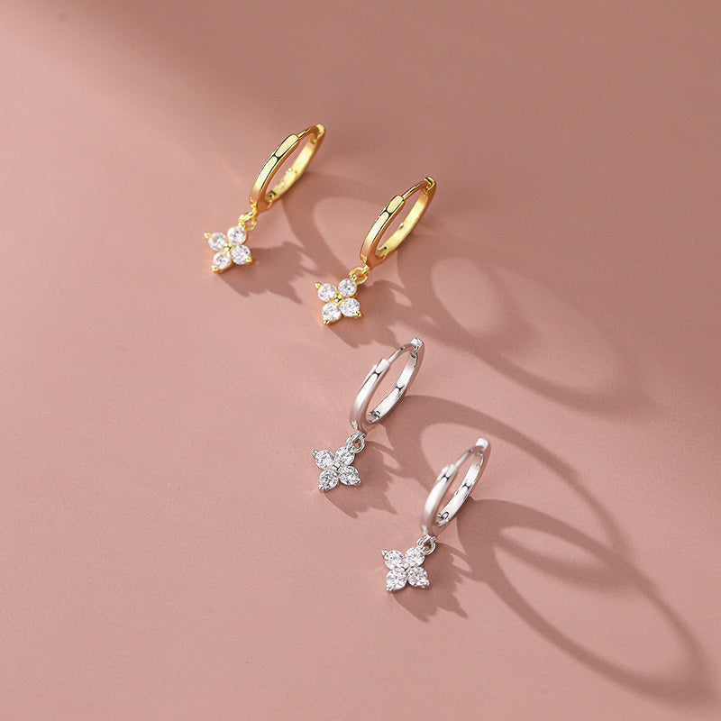 Sparkling Zircon Dangle Earrings Japanese Style 18K Plated