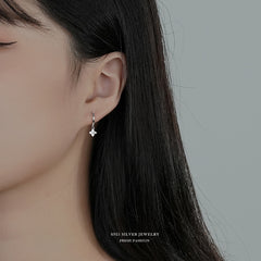 Sparkling Zircon Dangle Earrings Japanese Style 18K Plated