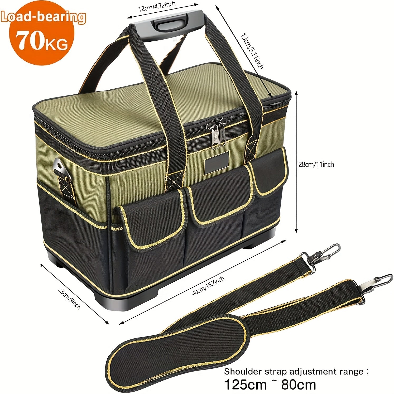 Professional Waterproof Tool Bag with Hard Bottom & Adjustable Shoulder Strap