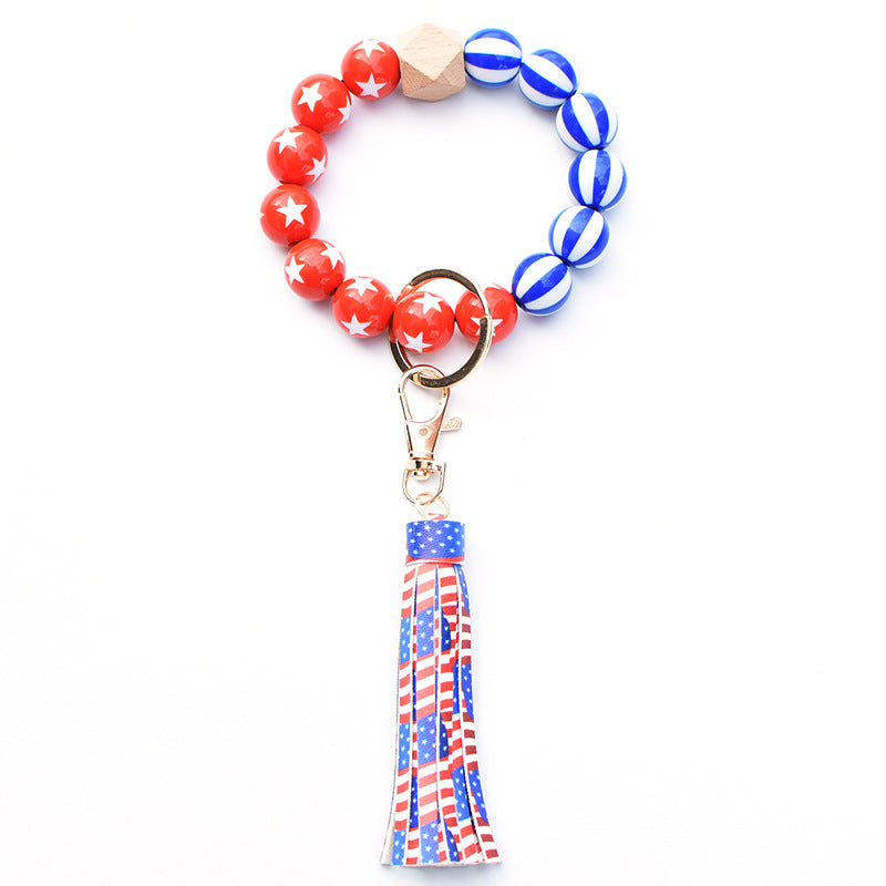 Independence Beaded Keychain Flap Bracelet Tassel Pendant