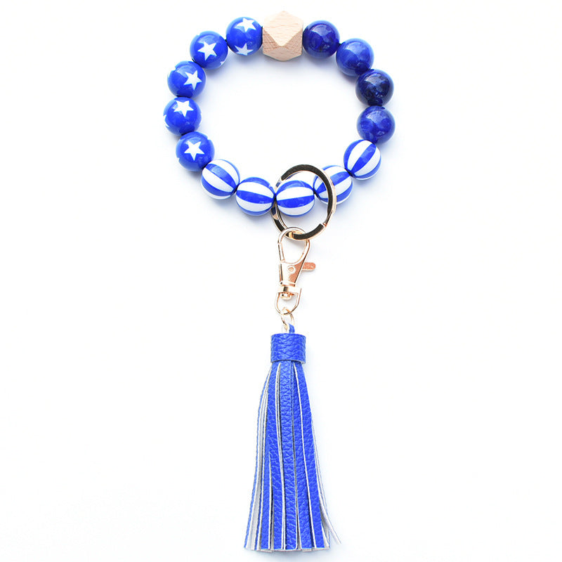 Independence Beaded Keychain Flap Bracelet Tassel Pendant