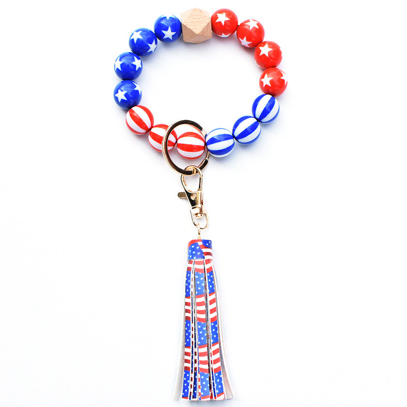 Independence Beaded Keychain Flap Bracelet Tassel Pendant