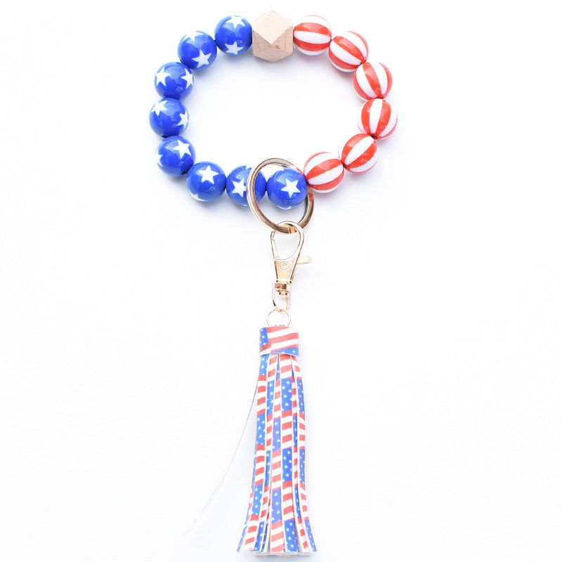 Independence Beaded Keychain Flap Bracelet Tassel Pendant