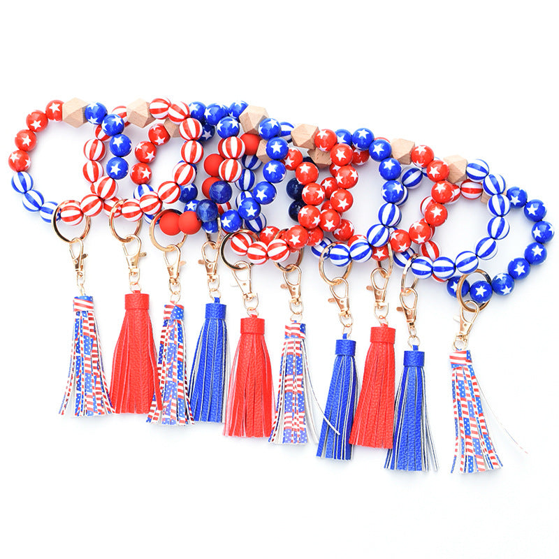 Independence Beaded Keychain Flap Bracelet Tassel Pendant