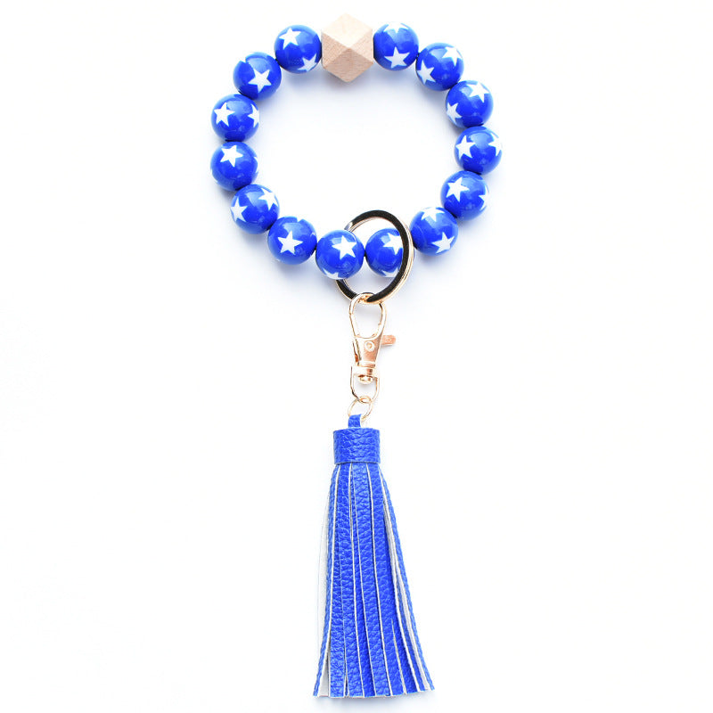 Independence Beaded Keychain Flap Bracelet Tassel Pendant