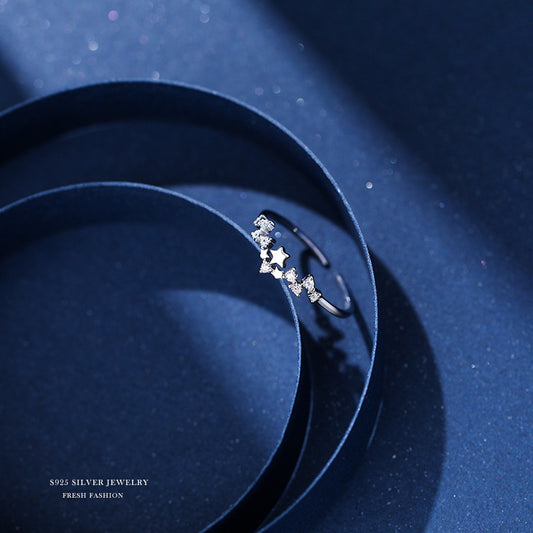 Rhinestone Star 925 Silver Open Ring For Girls