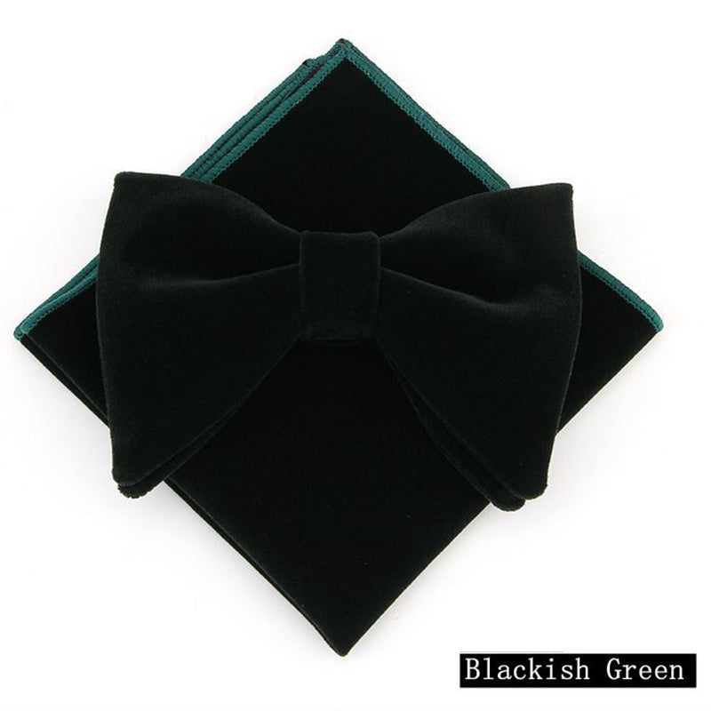 Men's Velvet Bowtie & Pocket Square Set for Wedding/Formal Event