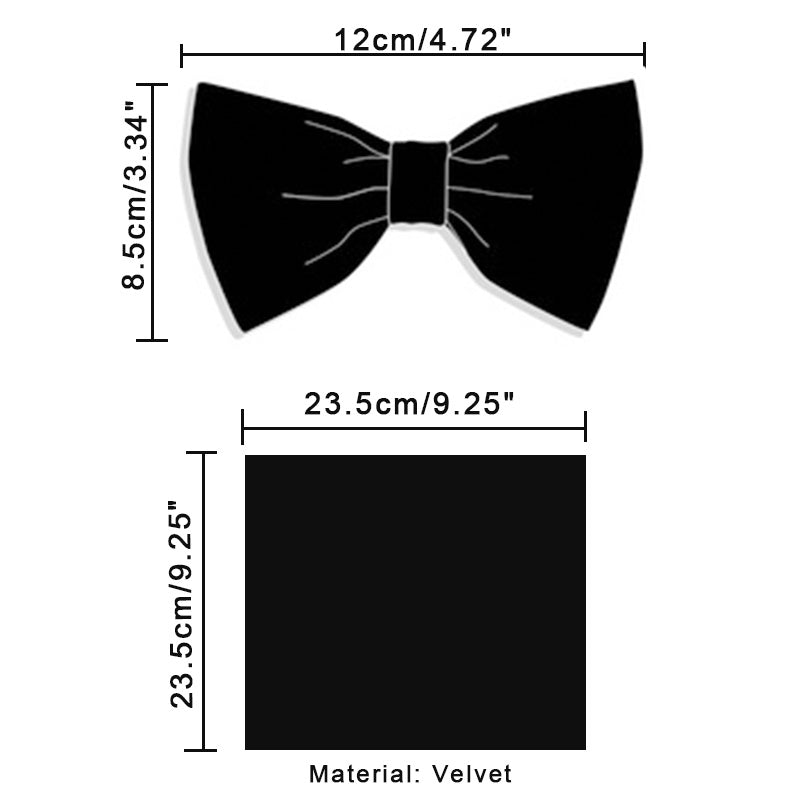 Men's Velvet Bowtie & Pocket Square Set for Wedding/Formal Event