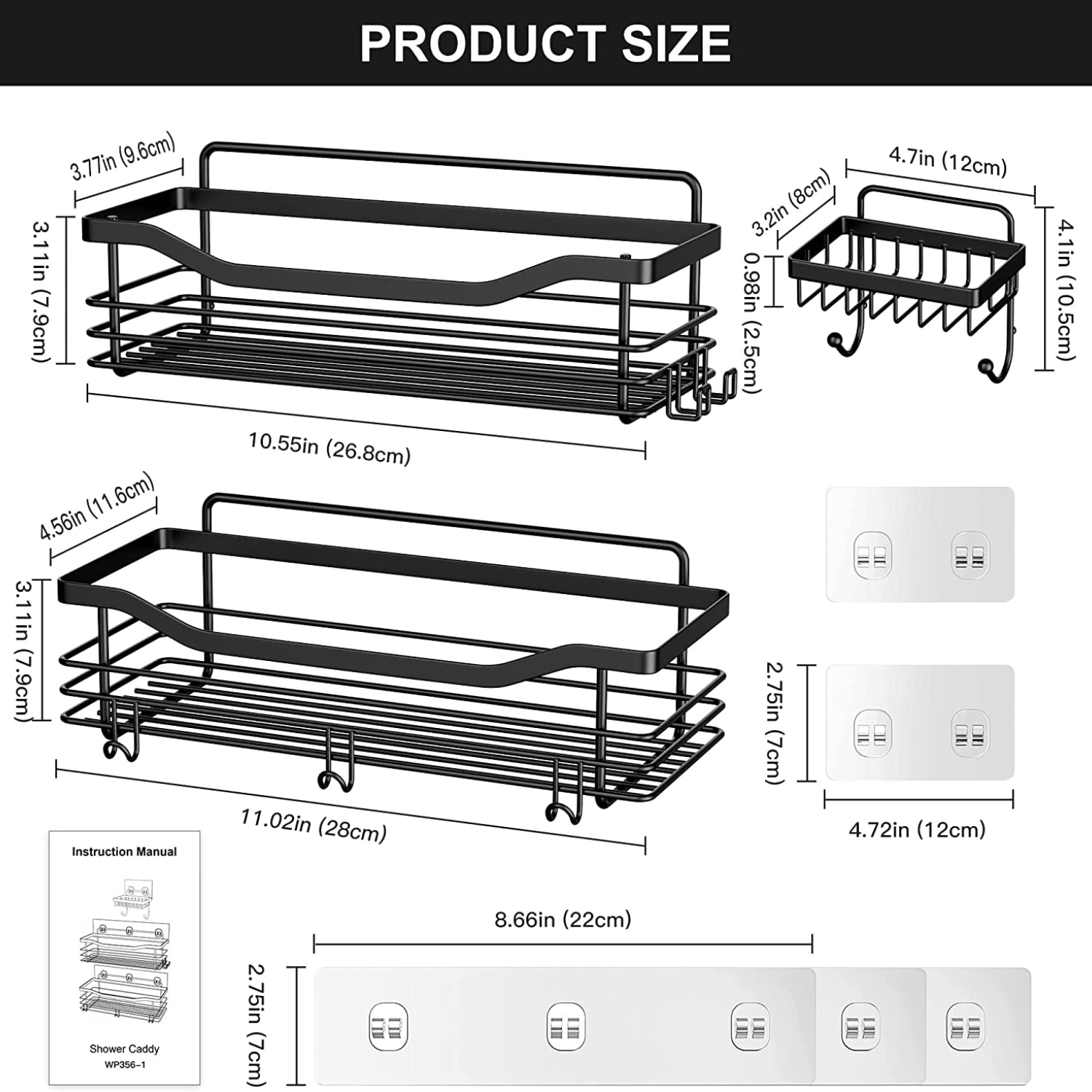 Adhesive Shower Caddy Shelf Hooks Organizer Storage Rack Wall Mounted