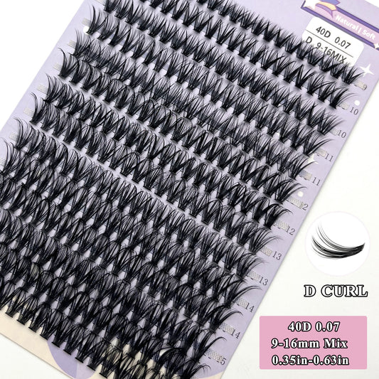 280pcs D Curl Cluster Lashes 9-16mm Mix 30-40D Individual Lashes