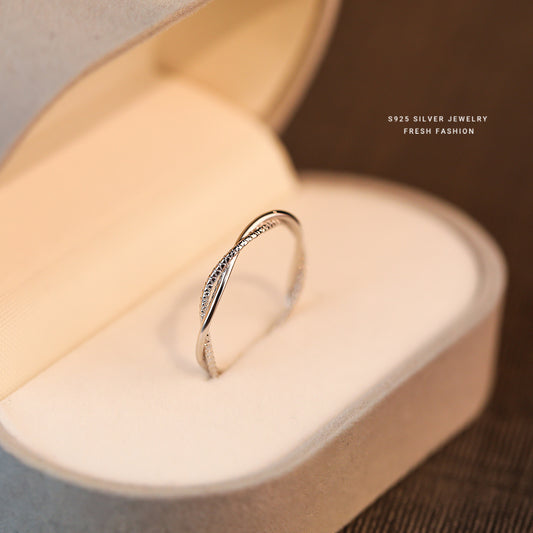 S925 Double Line Geometric Minimalist Knot Open Ring