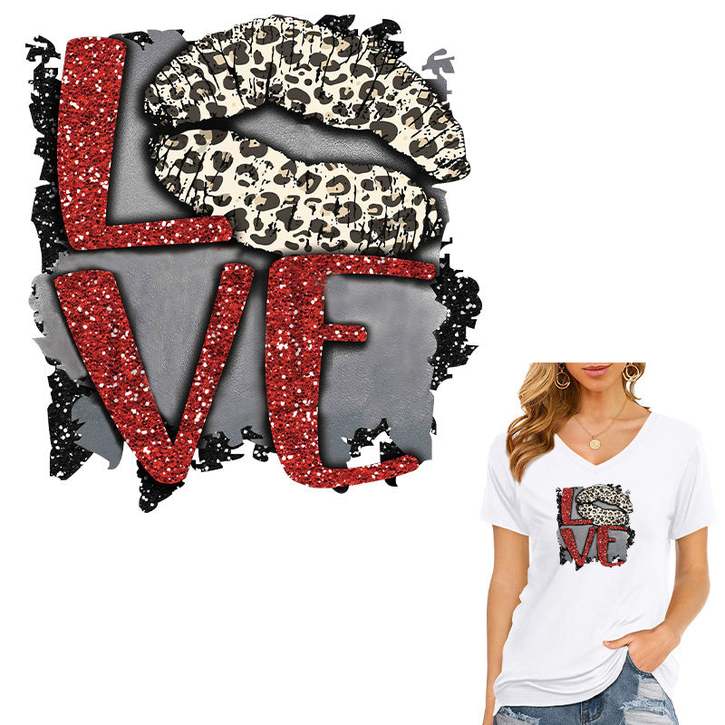 Leopard Print Lip Stickers Hot Stamping Iron On Patches For DIY Clothing