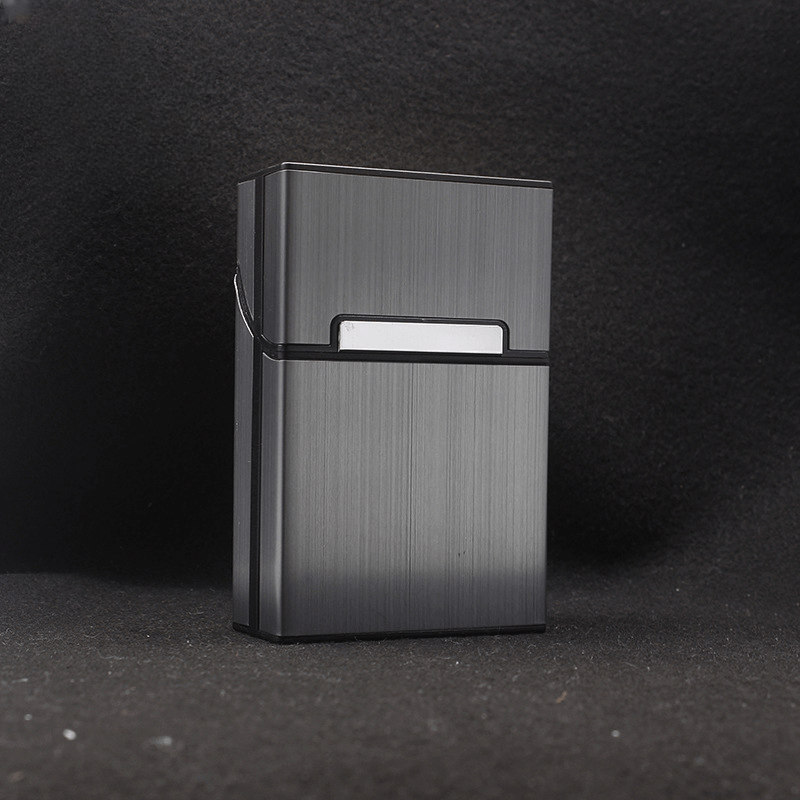 Brushed Aluminum Cigarette Box 20 Capacity Plastic Metal Men's Cigarette Box