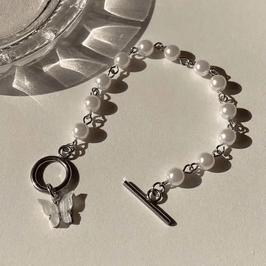 Y2K Butterfly Pendant Pearl Bracelet Decorative Accessories