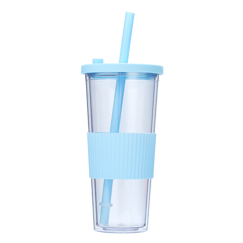 710ml Portable Plastic Cup with Straw Ideal for Outdoor Sports and Activities
