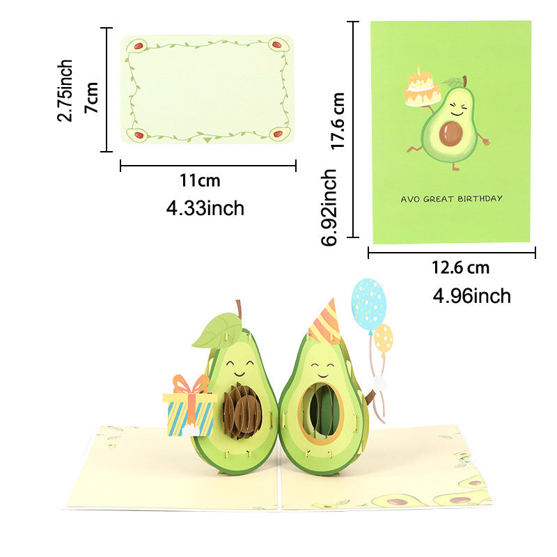 3D Pop Up Happy Birthday Avocado Greeting Card for Party Mother's Father's