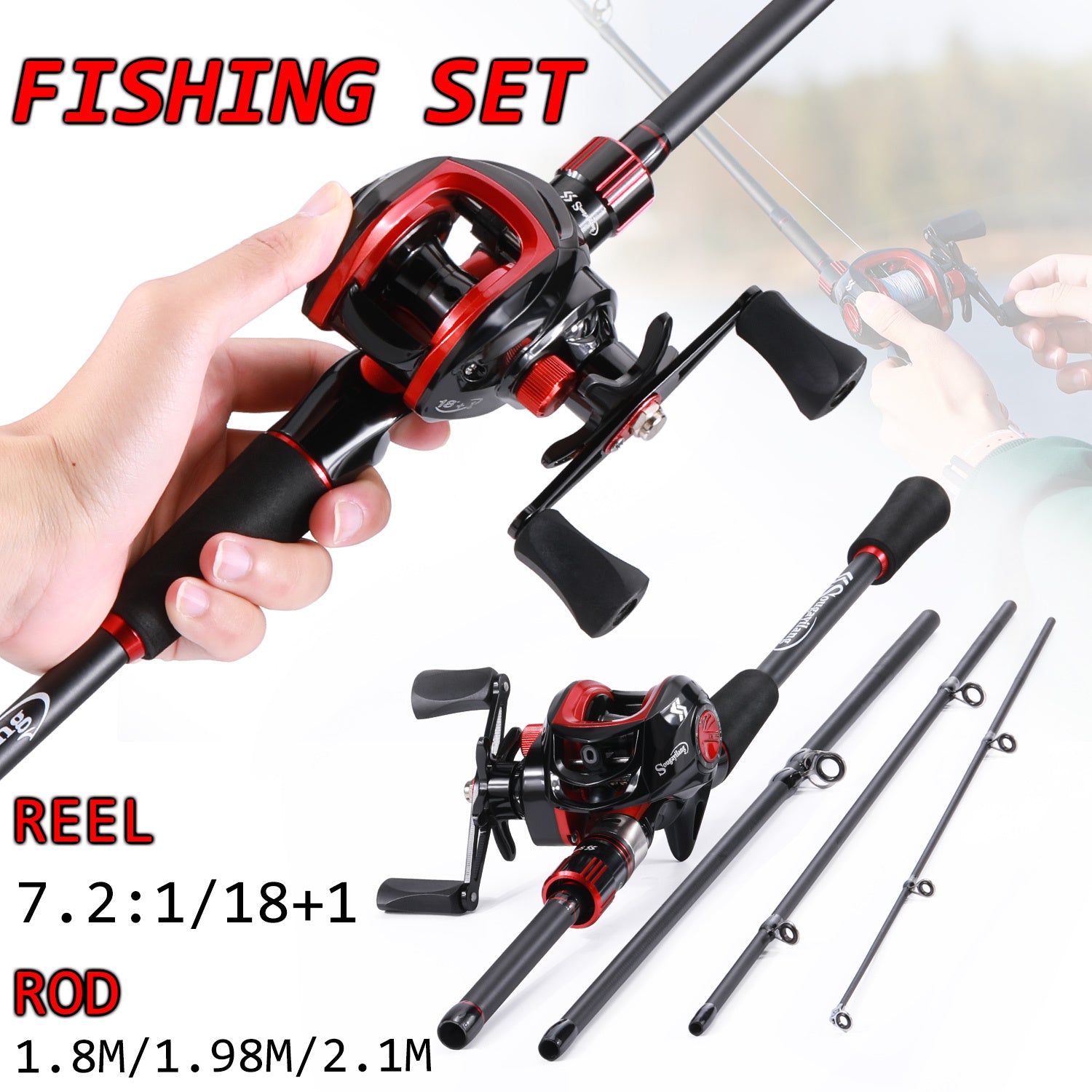 Carbon Fiber Casting Rod & Baitcasting Reel Combo 1.8-2.1m