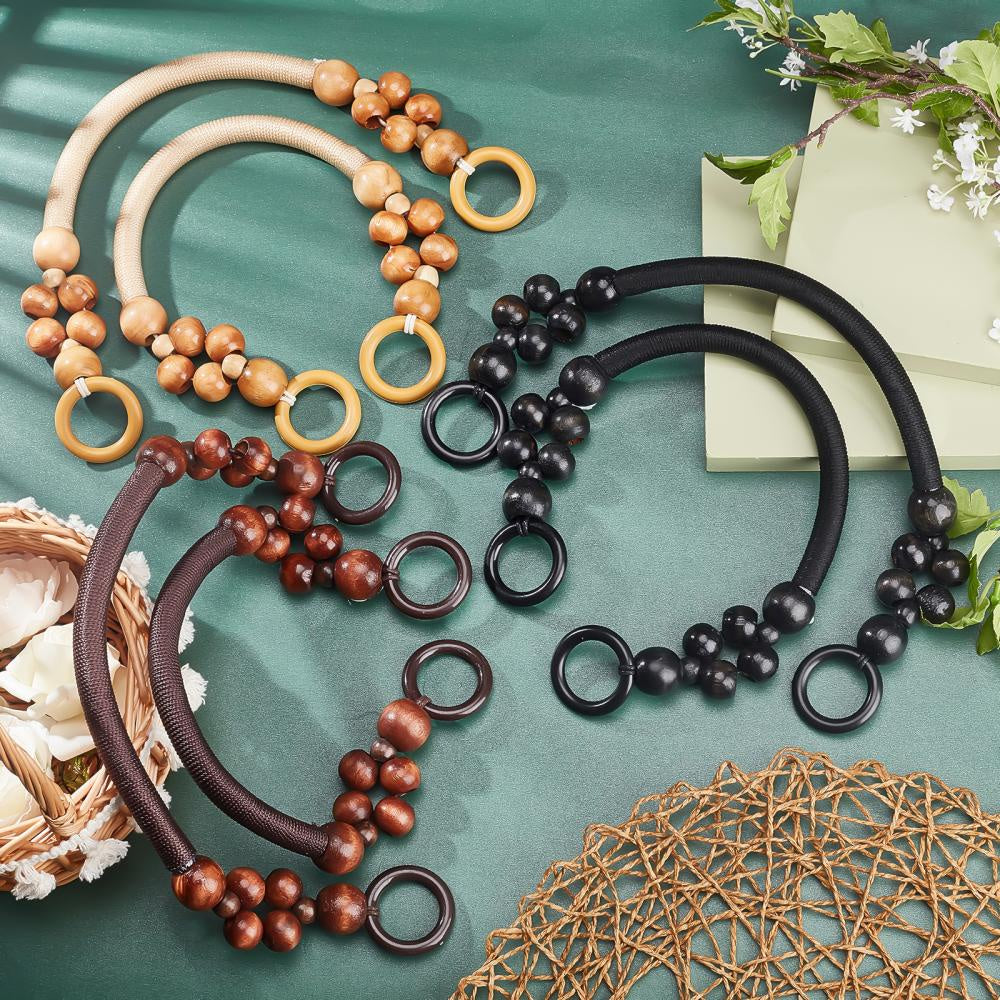 4pcs Purse Handle Wood Beads Bag Replacement Accessories