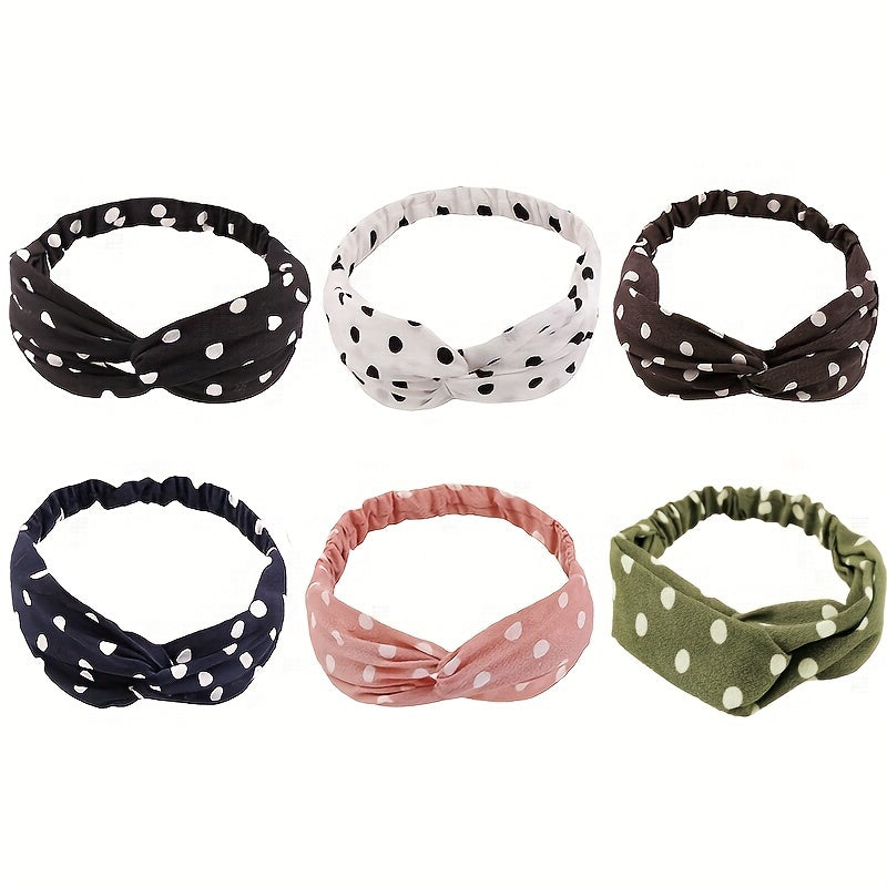 Polka Dotted Twisted Fabric Elastic Headband Soft Hair Band