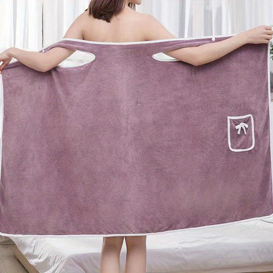 Soft Coral Fleece Bath Skirt with Bow Pocket