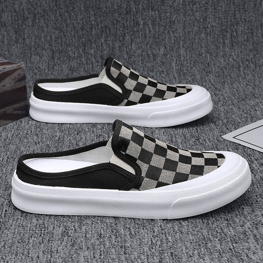 Men's Plaid Slip On Skate Shoes Lightweight Breathable Casual Walking Shoes