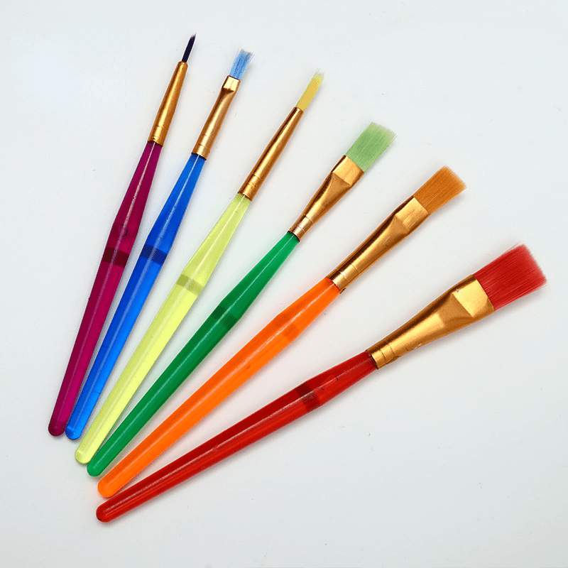 6Pcs Kids Painting Brush Set Acrylic Gouache Art Plastic Rod Brush