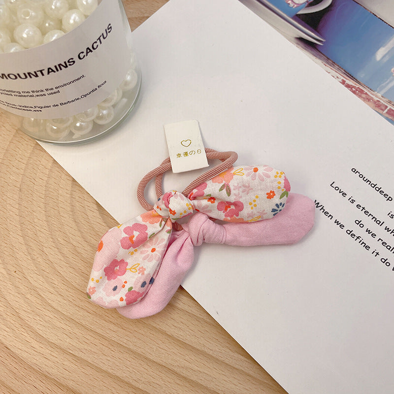 2pcs Floral Print Bow Hair Tie Elastic Ponytail Holder Hair Accessories