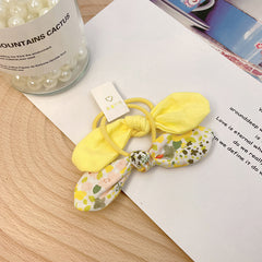 2pcs Floral Print Bow Hair Tie Elastic Ponytail Holder Hair Accessories