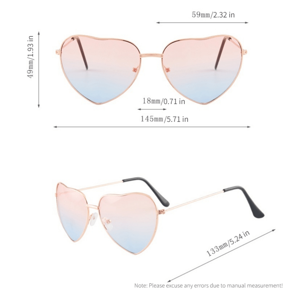 Y2K Ombre Heart Sunglasses Love Metal UV400 for Party Beach Club