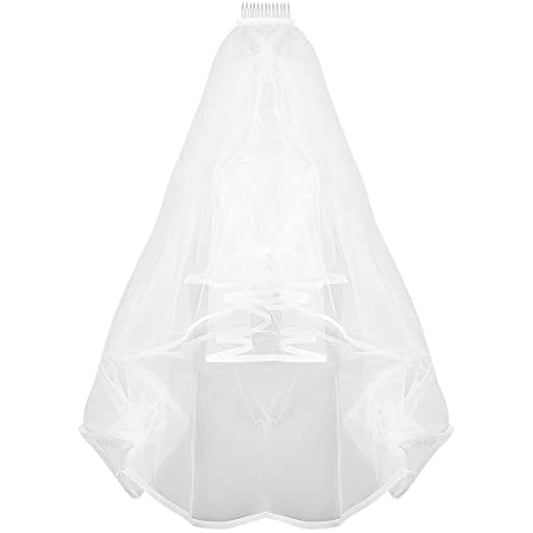 Wedding Bridal 2 Layer Veil with Comb Ribbon Edge