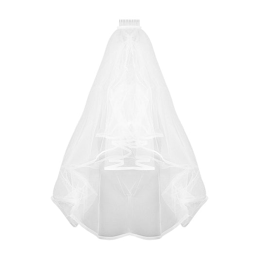 Wedding Bridal 2 Layer Veil with Comb Ribbon Edge