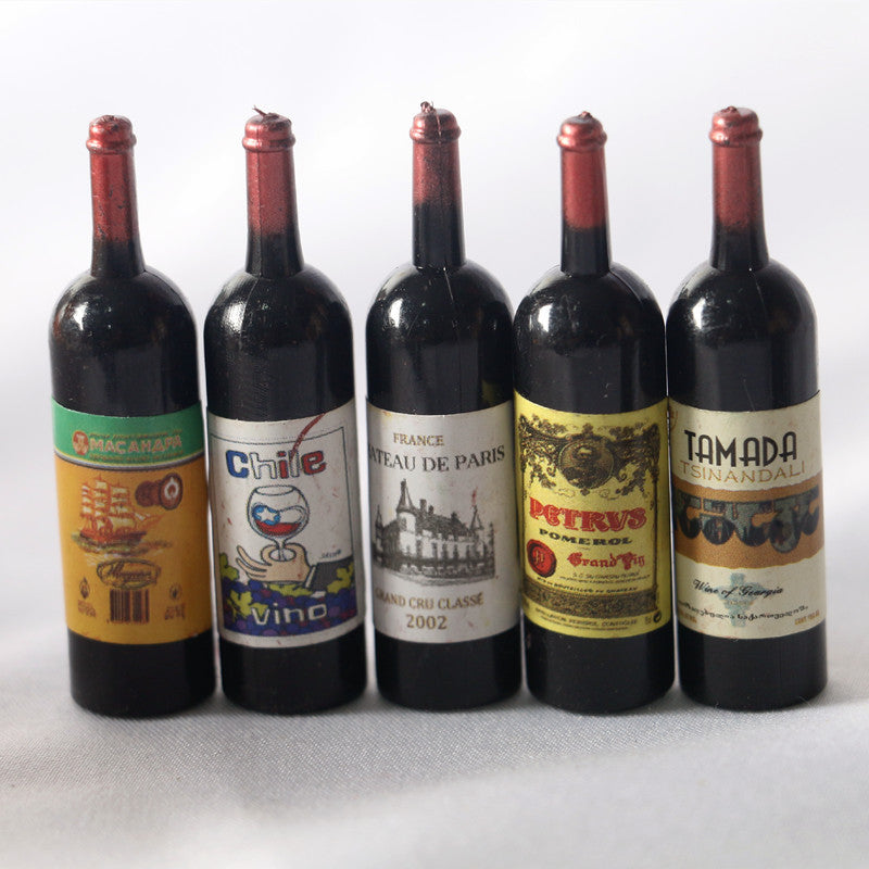 5pcs Mini Red Wine Bottle Dollhouse Prop Handicraft Decoration