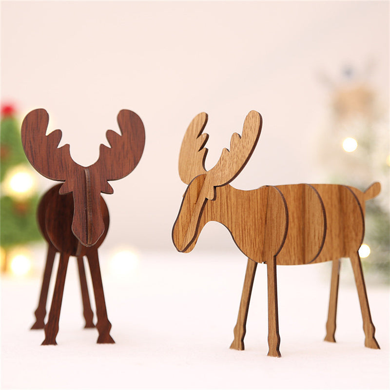 Handcrafted Elk Wooden Ornament for Christmas and Home Decor
