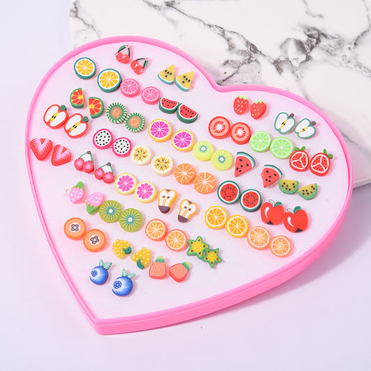36 Pairs Hypoallergenic Stud Earrings Peach Heart Girl Jewelry