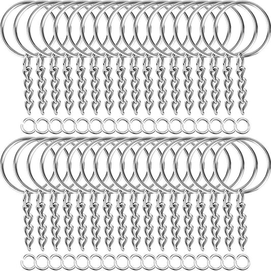 50pcs Split Key Ring With Chain And Jump Ring Silver Metal Keychain Ring
