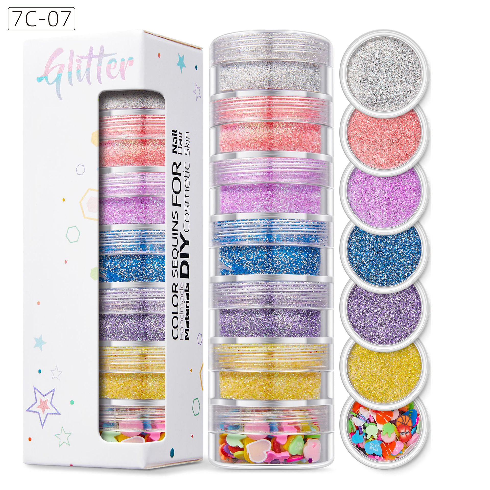 7 Bottle Set Chunky & Fine Glitter Mix Iridescent Makeup Glitter