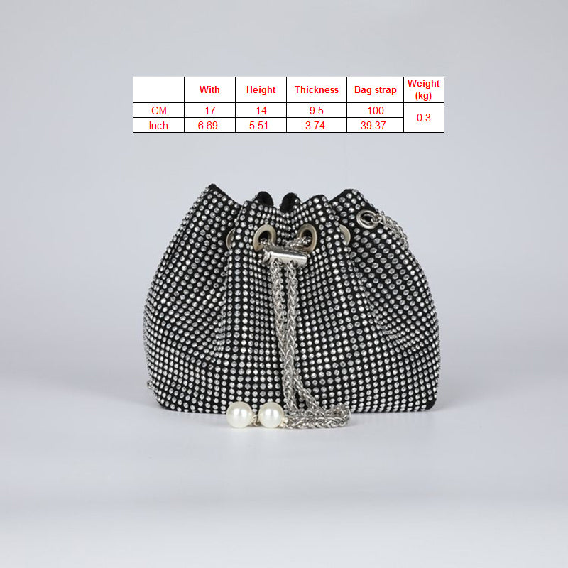 Rhinestone Decor Bucket Bag Crossbody Drawstring Niche Bag